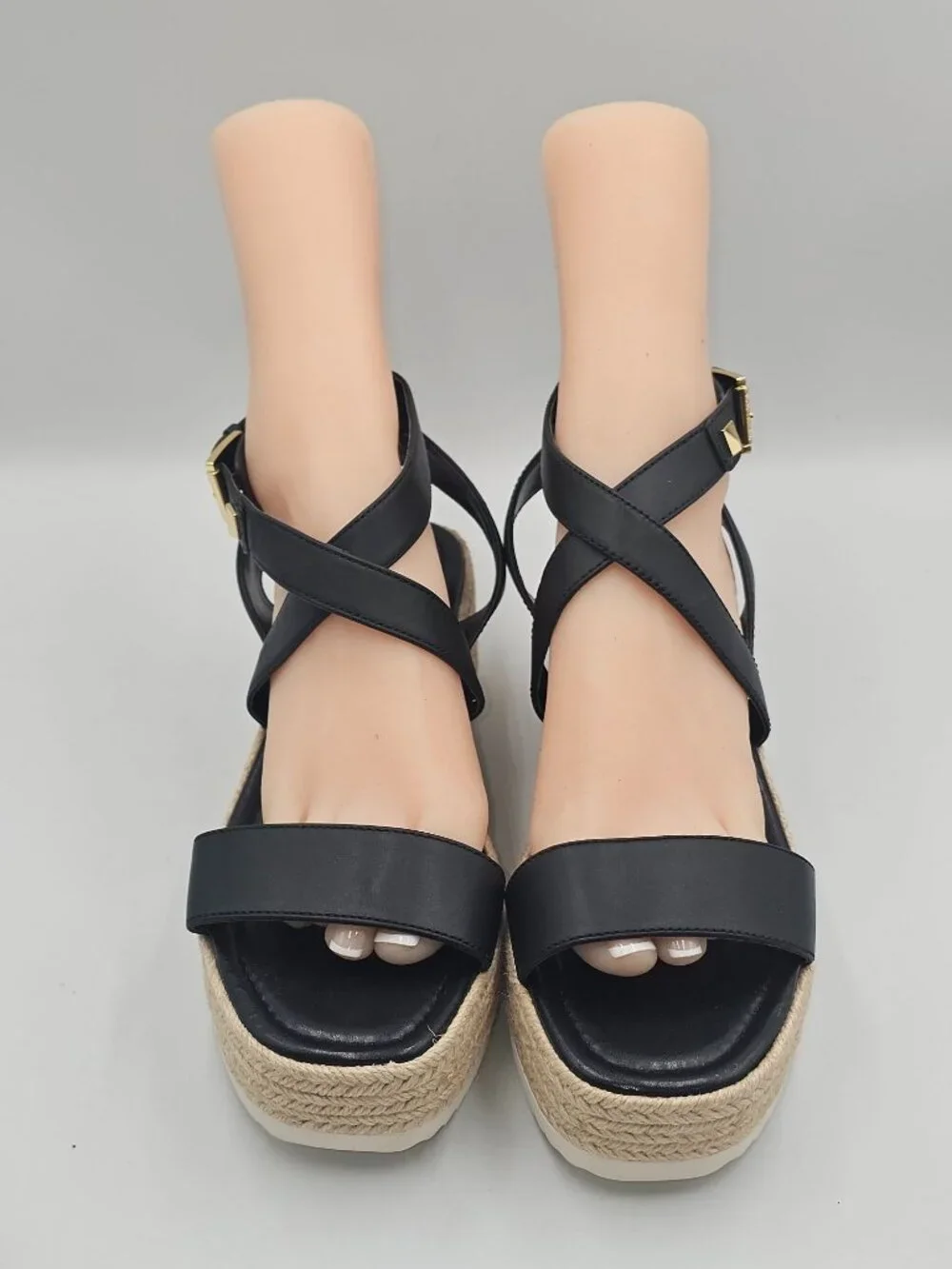 NWOB Michael Kors Women's Black Leather Lowry Espadrille Sandals Size 10 3720